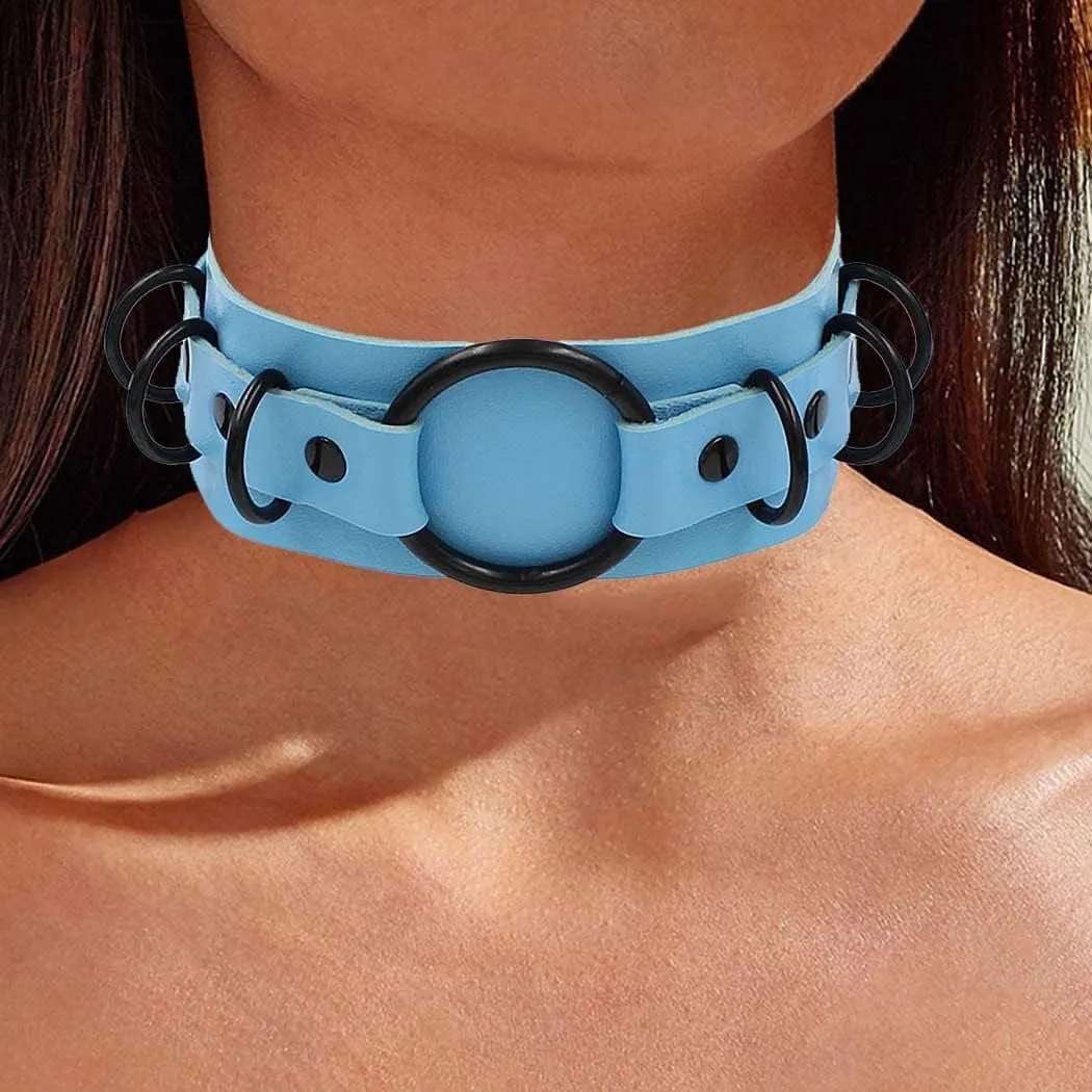 Gothic Leather Choker Necklace Punk Choker Collar Rings Nightclub Party Adjustable Necklaces Chain for Women