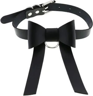 Gothic Punk Women Faux Leather Choker Necklace Collar Harajuku Sweet Bowknot Metal Ring Pendant Solid Color Bow Tie Body Harness