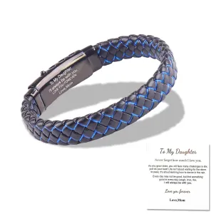 Graduation Gifts for Daughter I Love You Bracelets Blue Braided Leather with Adjustable Magnetic Clasp Cuff Wristband Bracelet, Daughter Bracelets from Mom Dad Girls Gifts