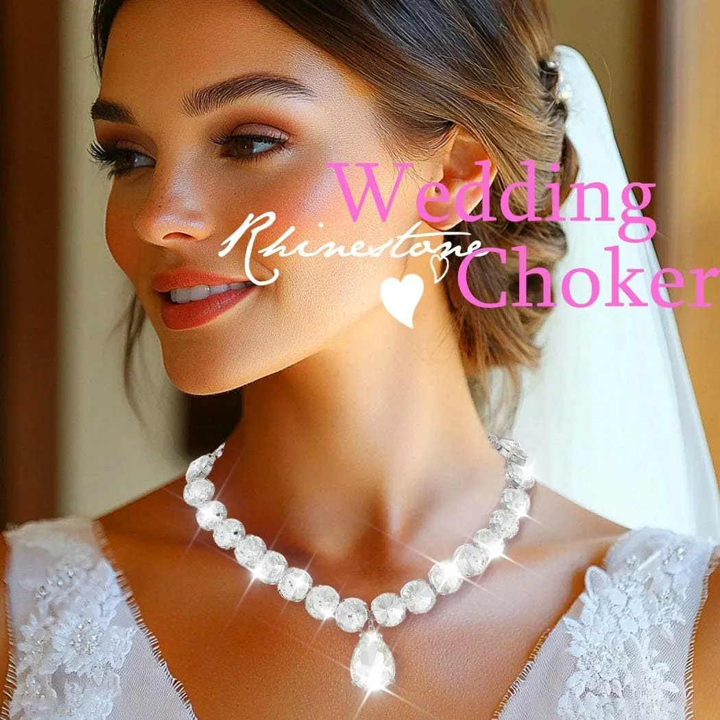 GRAEEN Crystal Choker Necklaces Silver Sparkly Rhinestone Large Diamond Pendant Necklace Jewelry for Women