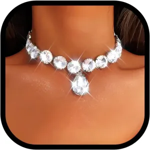 GRAEEN Crystal Choker Necklaces Silver Sparkly Rhinestone Large Diamond Pendant Necklace Jewelry for Women