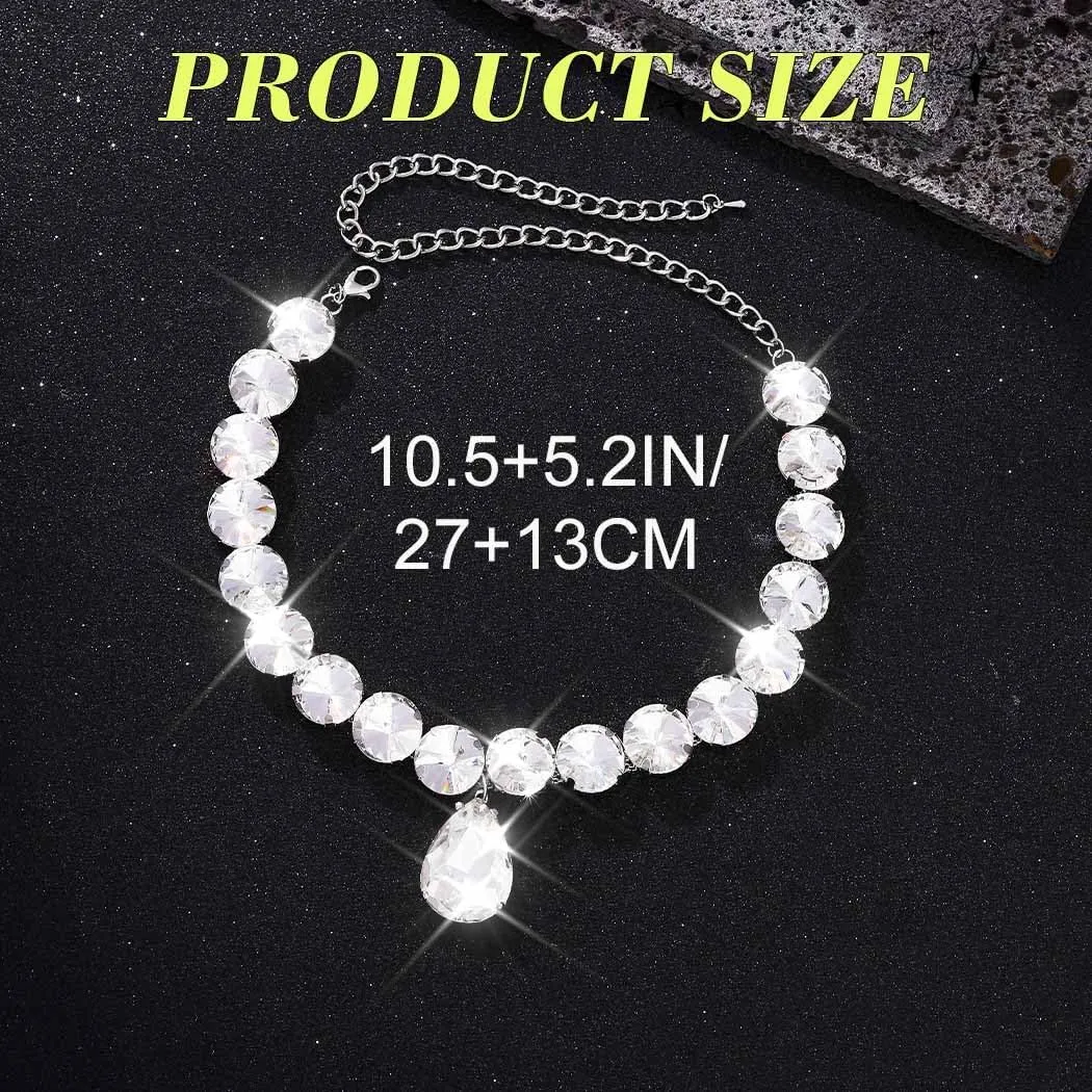 GRAEEN Crystal Choker Necklaces Silver Sparkly Rhinestone Large Diamond Pendant Necklace Jewelry for Women