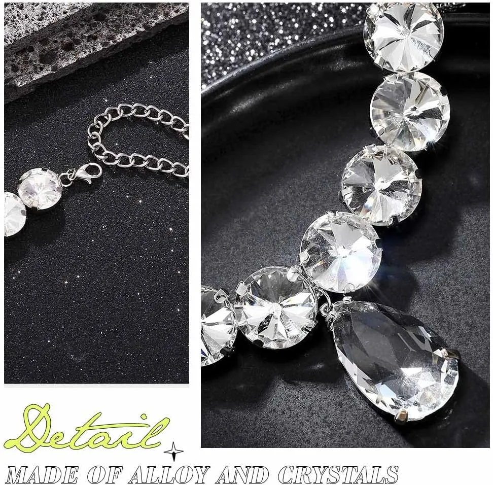 GRAEEN Crystal Choker Necklaces Silver Sparkly Rhinestone Large Diamond Pendant Necklace Jewelry for Women
