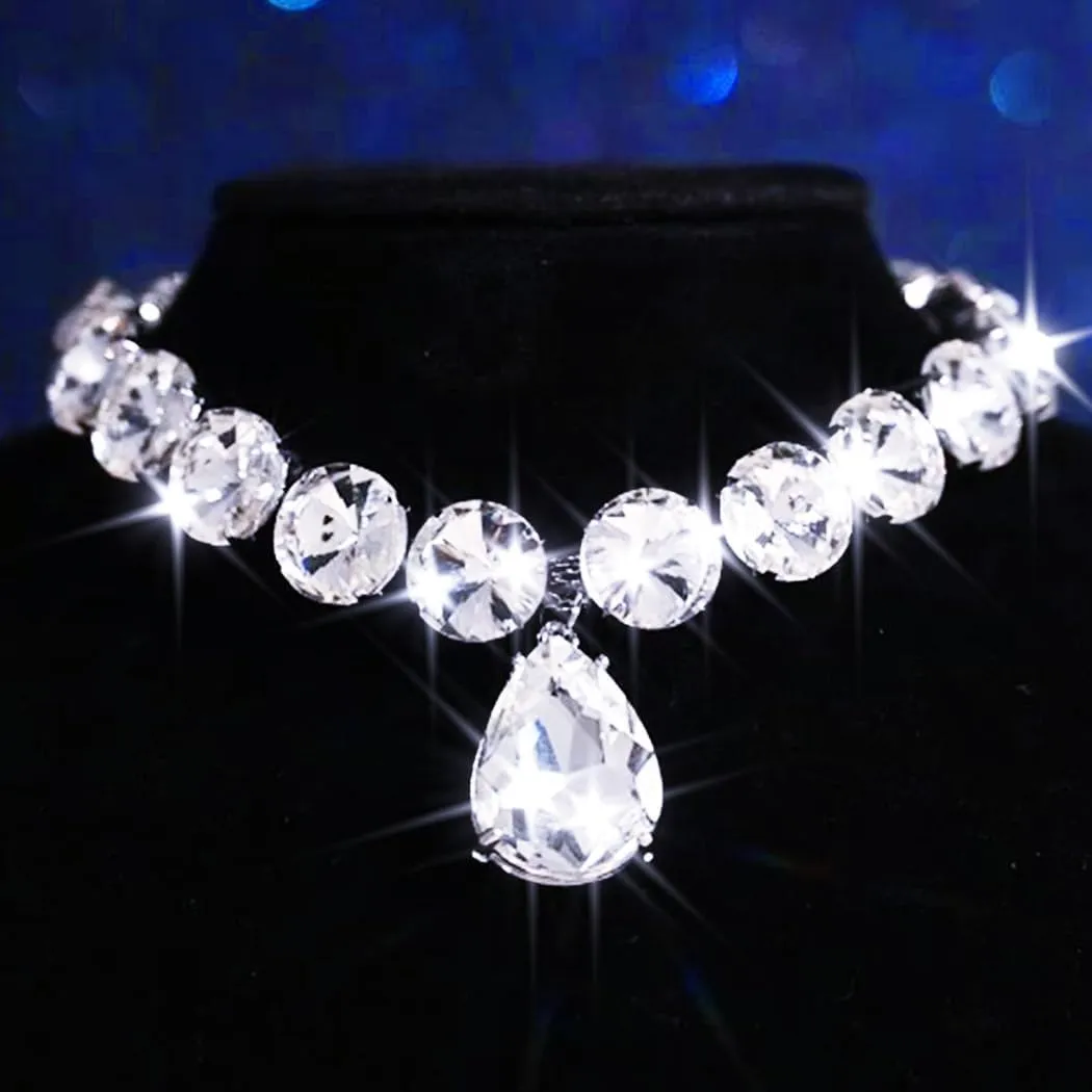 GRAEEN Crystal Choker Necklaces Silver Sparkly Rhinestone Large Diamond Pendant Necklace Jewelry for Women