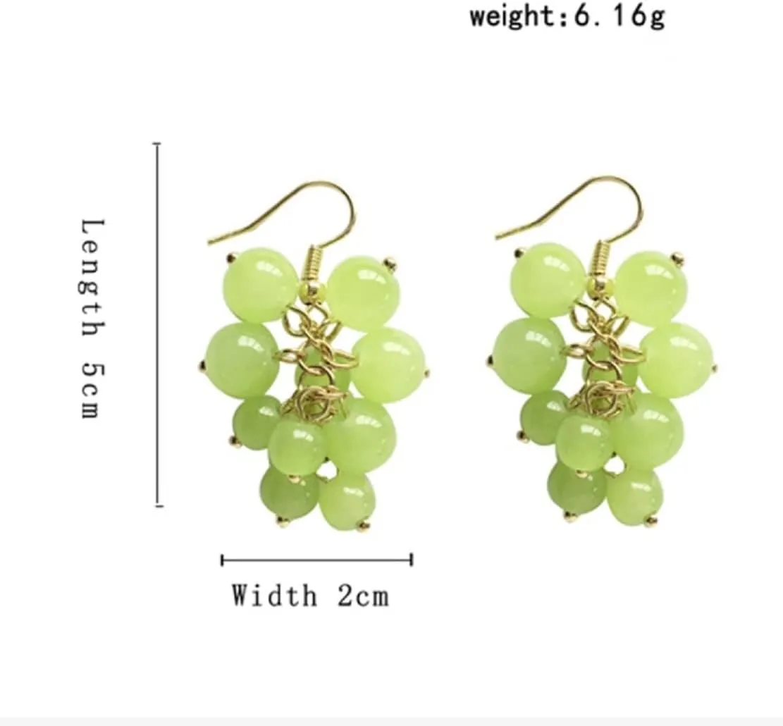 Grape Earrings for Women, Cute Fruit Grape Earrings, Tropical Green Grape Dangle Earrings Hypoallergenic, 3D Grape Drop Earrings, Gold Leaf Grape Earrings Studs, Tropical Grape Jewelry