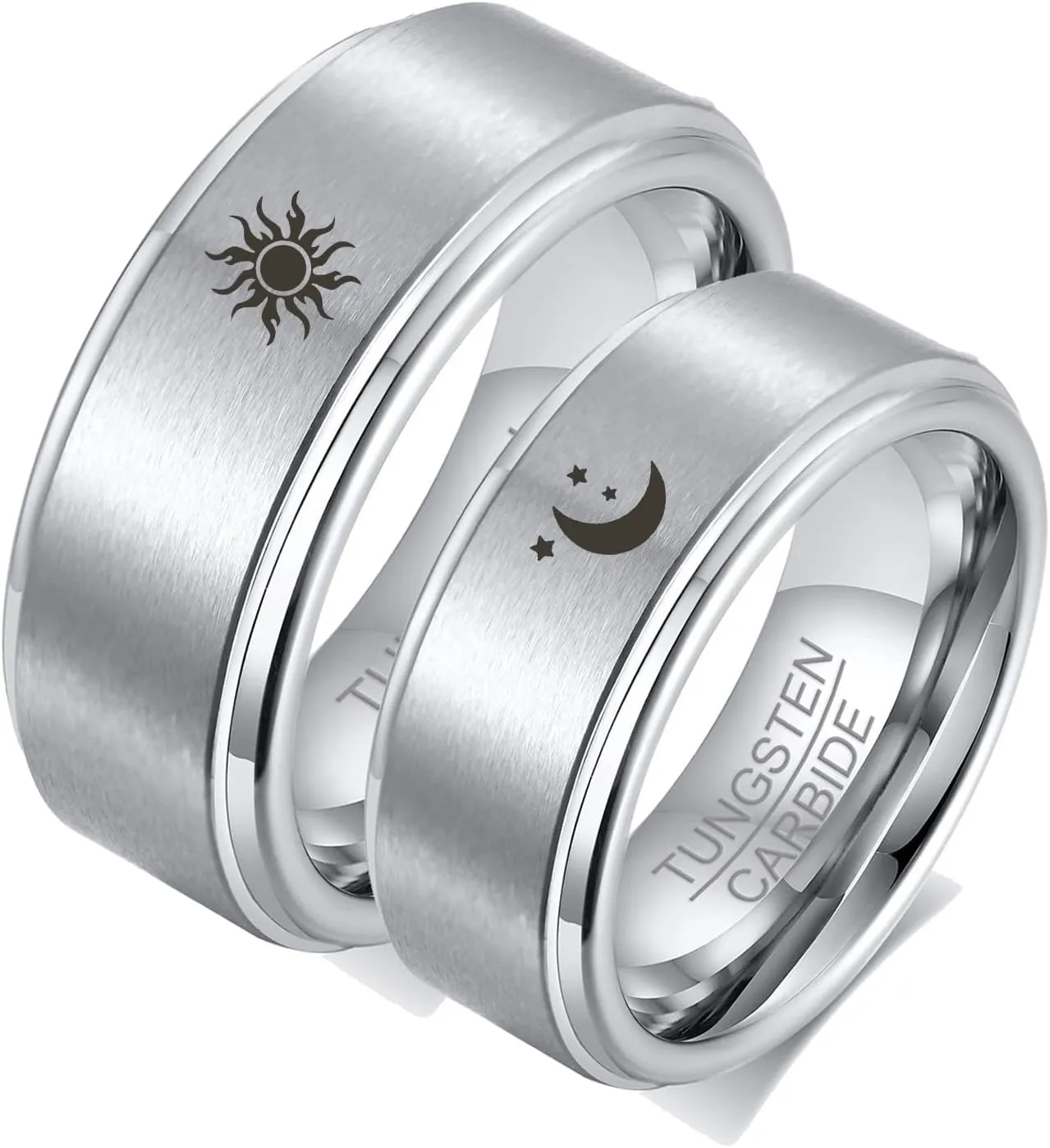 Gualiy Tungsten Carbide Couple Rings Moon and Sun Ring 8MM Couple Matching Rings Size 7-12