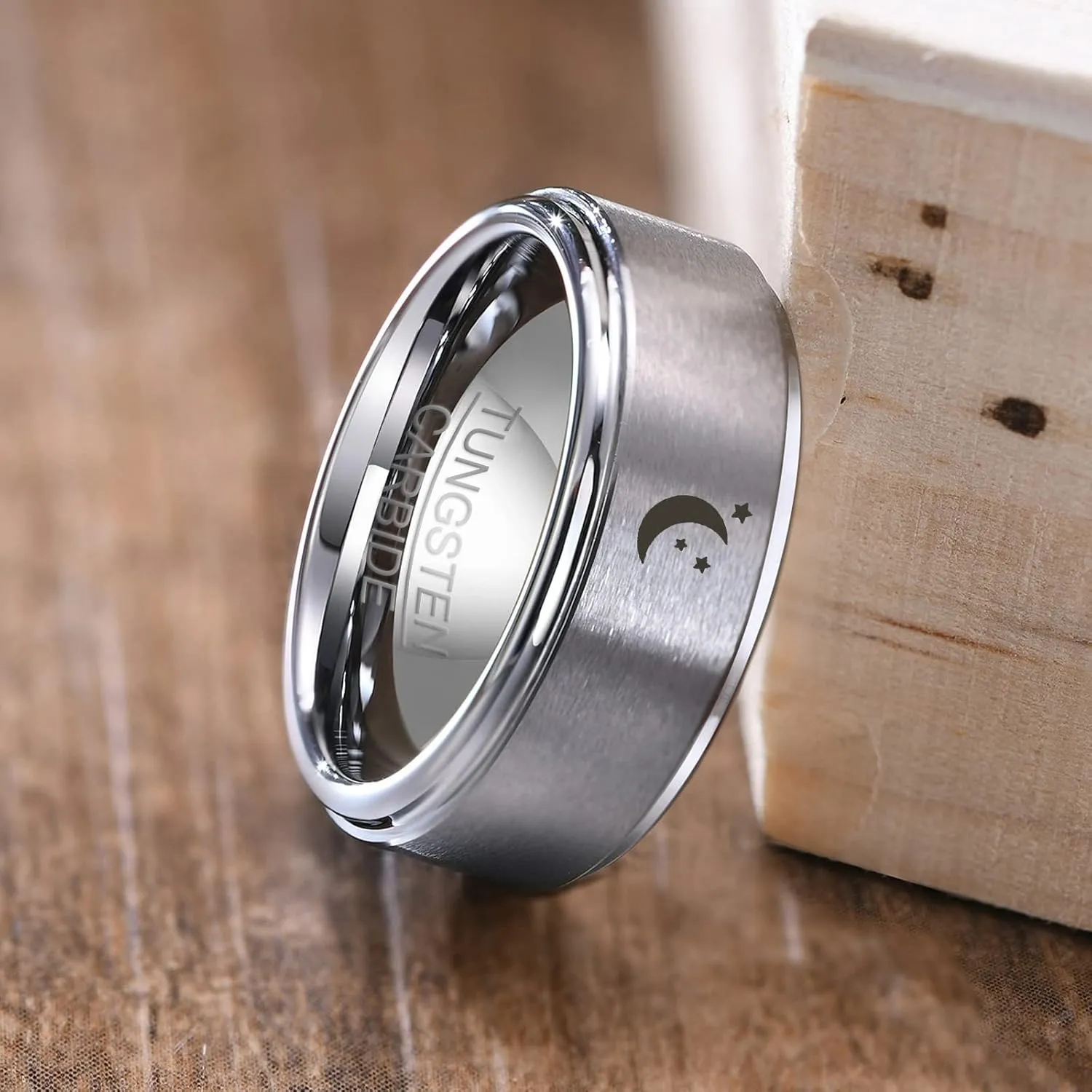 Gualiy Tungsten Carbide Couple Rings Moon and Sun Ring 8MM Couple Matching Rings Size 7-12