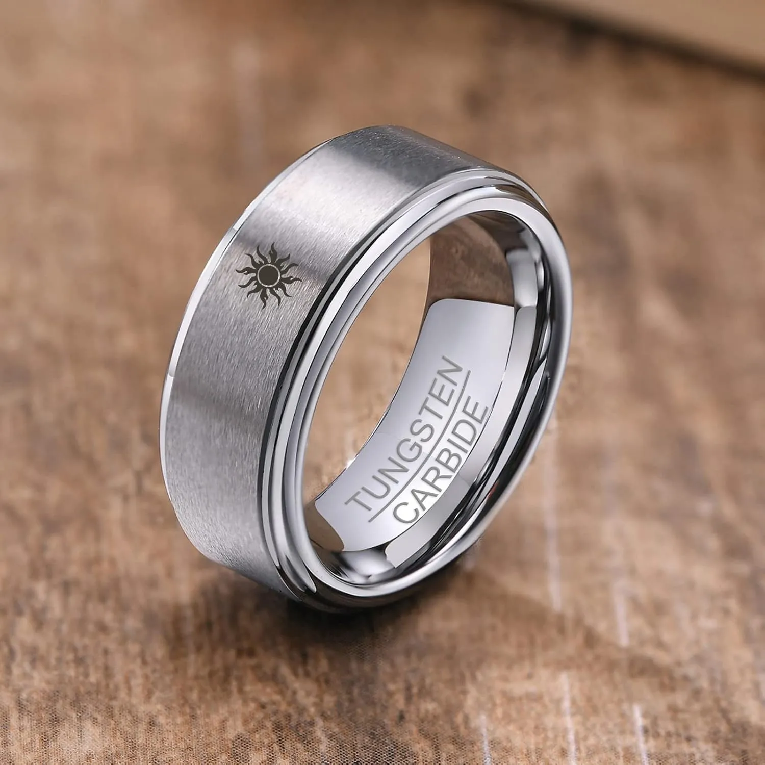 Gualiy Tungsten Carbide Couple Rings Moon and Sun Ring 8MM Couple Matching Rings Size 7-12