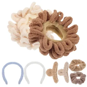 Hair Accessories Set Plush Hair Ties Fuzzy Scrunchies Styling Tools for Ages