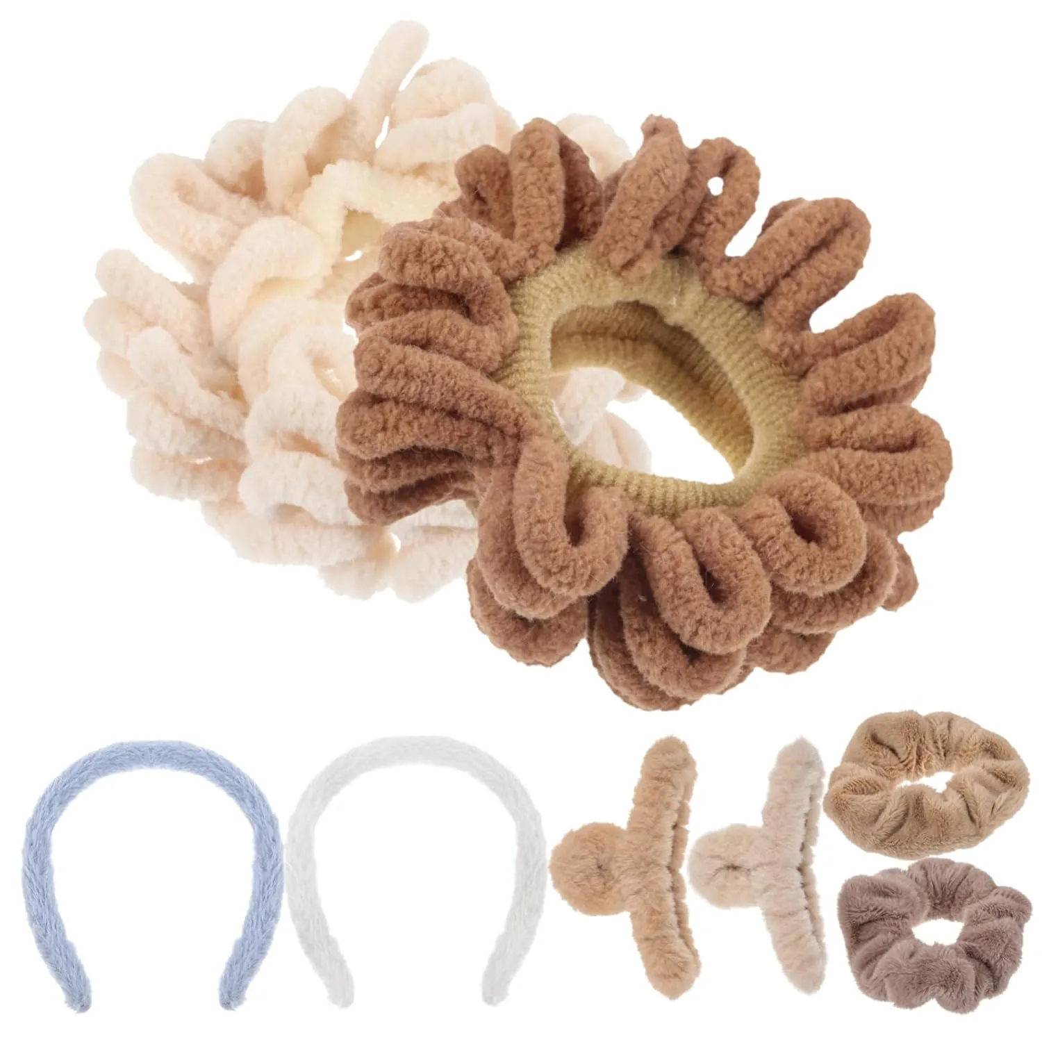 Hair Accessories Set Plush Hair Ties Fuzzy Scrunchies Styling Tools for Ages