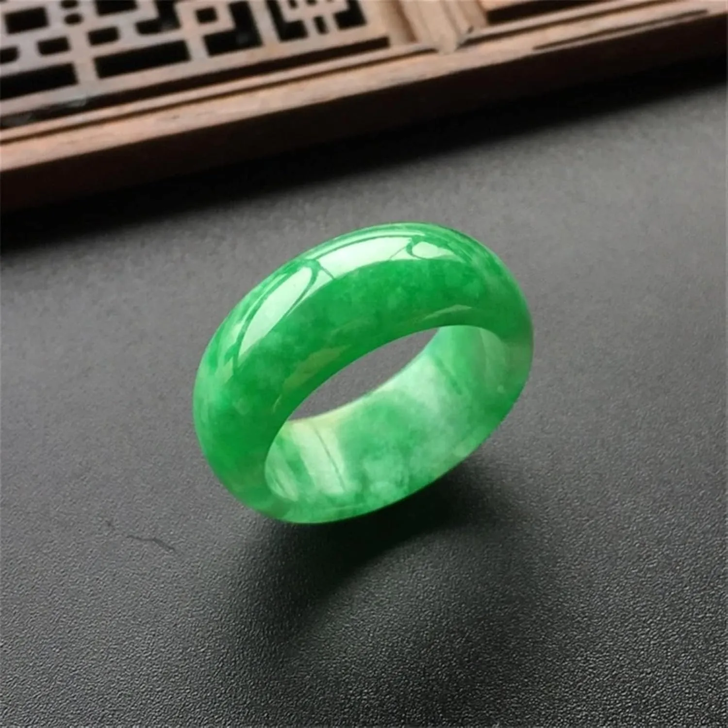 Hand-Carve Jade Ring Full Green Inner Diameter Fashion Accessories Men Women Luck Gifts Amulet (Ring Size : 10)