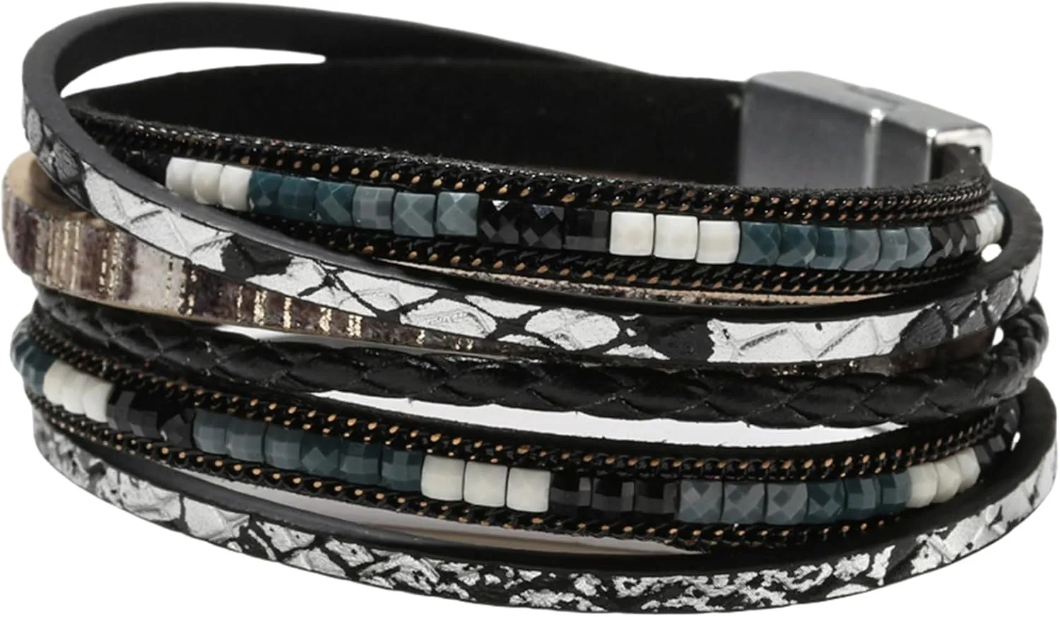 Handmade Braided Leather Stainless Steel Bracelets Punk Wristband Strand Bracelets Multi-Layer Bangle Bracelet for Men