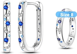 Hapour Celestial Jewelry Set, Moon Star Hoop Earrings & Ring Size 8 for Women & Teen