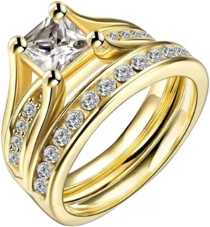 Happyyami Graceful Couples Ring Set Crystal Square Cubic Zircon Perfect Wedding Ring Set for Her Engagement Size 7