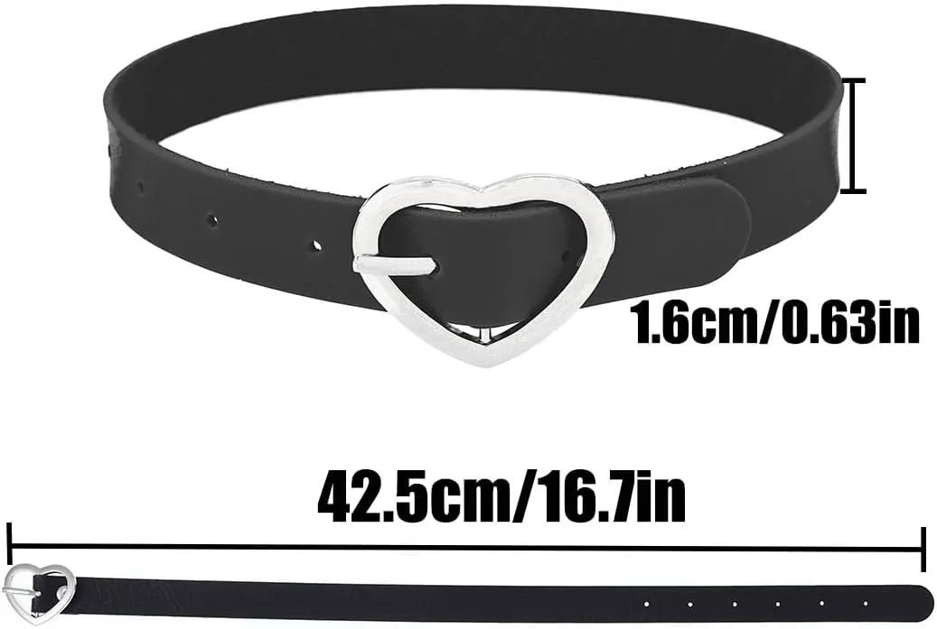 Heart Leather Choker Necklace Cute Choker Collar Punk PU Leather Collar Adjustable Choker Necklaces for Women