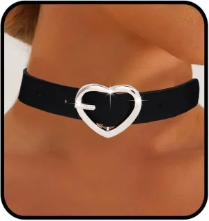 Heart Leather Choker Necklace Cute Choker Collar Punk PU Leather Collar Adjustable Choker Necklaces for Women