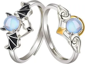 Hemoton Couples Matching Angel Devil Promise Rings Couples Wedding Anniversary Ring Sets
