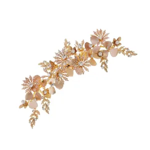 Hemoton Handmade Gold Flower Rhinestone Side Clip Hair Accessories for Women and Vintage Wedding Hairpin Elegant Floral Headdress for Bridal Hairstyles