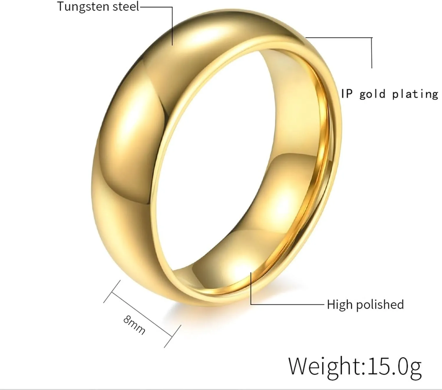 His and Her Wedding Rings Sets, Tungsten Engagement Rings for Couples Set Comfort Fit Gold Polished Ring 8mm 6mm