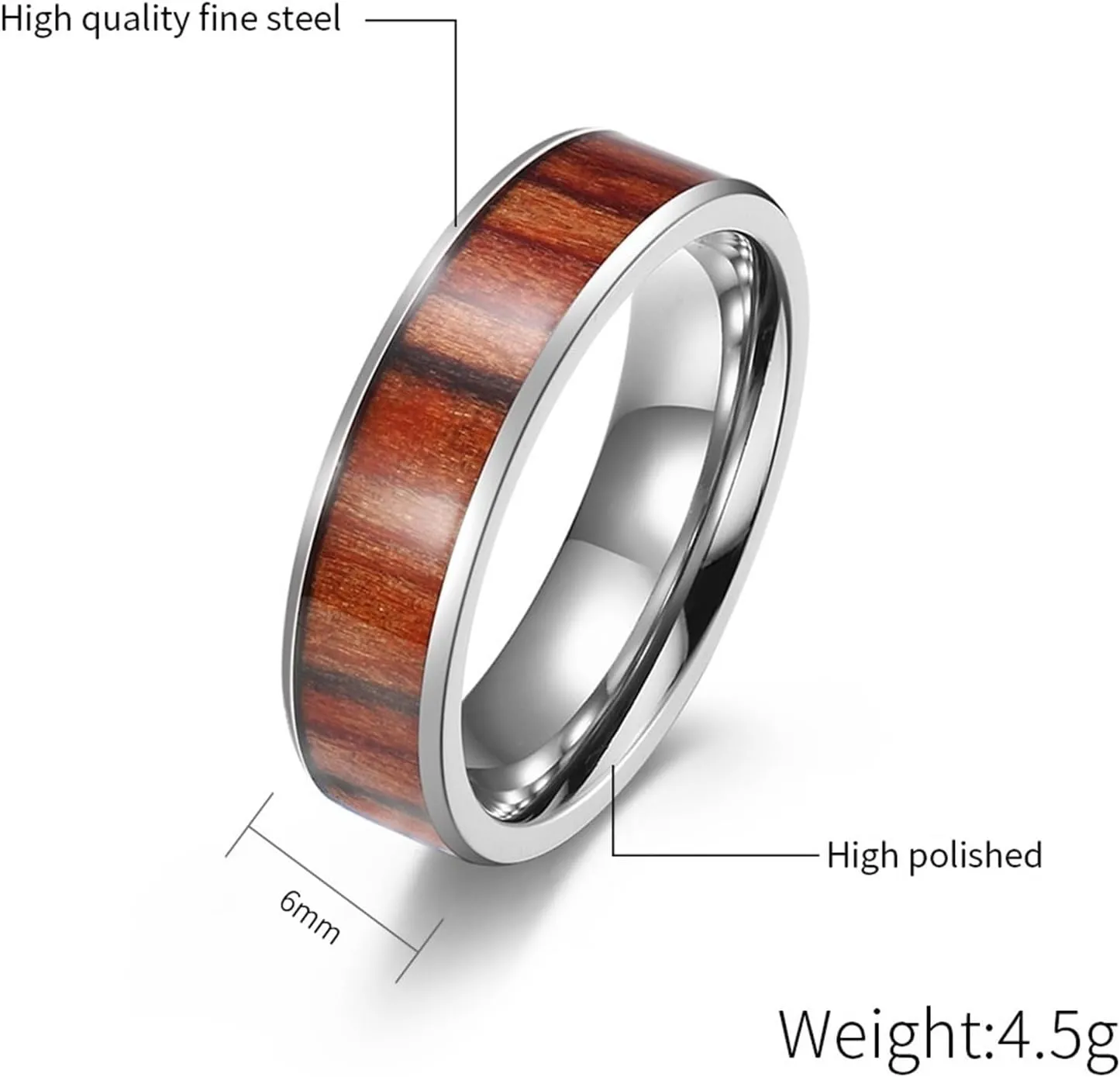 His and Hers Rings Sets, Stainless Steel Engagement Rings for Couples Set Comfort Fit 6mm Silver Ring Inlay Wood