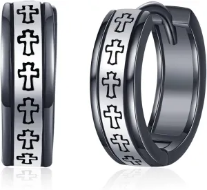 Hoop Earrings for Men 925 Sterling Silver Cross/Viking Earrings Father's Day Jewelry Gift for Dad Husband