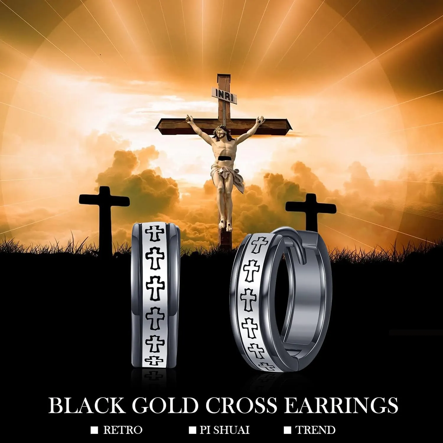 Hoop Earrings for Men 925 Sterling Silver Cross/Viking Earrings Father's Day Jewelry Gift for Dad Husband