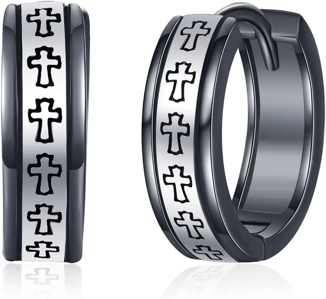 Hoop Earrings for Men 925 Sterling Silver Cross/Viking Earrings Father's Day Jewelry Gift for Dad Husband