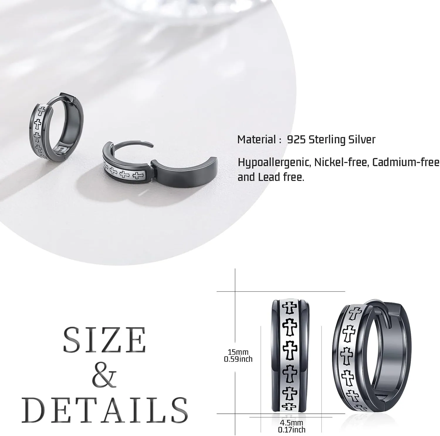 Hoop Earrings for Men 925 Sterling Silver Cross/Viking Earrings Father's Day Jewelry Gift for Dad Husband