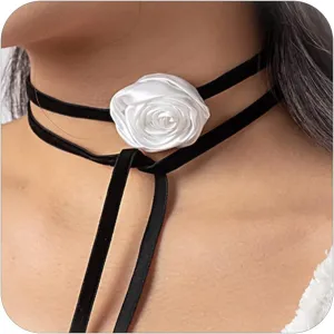 HUASAI Flower Choker Necklace for Women Small Velvet Rose Necklaces Elegant Floral Accessories for Wedding Party Bride Summer Necklaces Jewelry Gifts for Friends Women