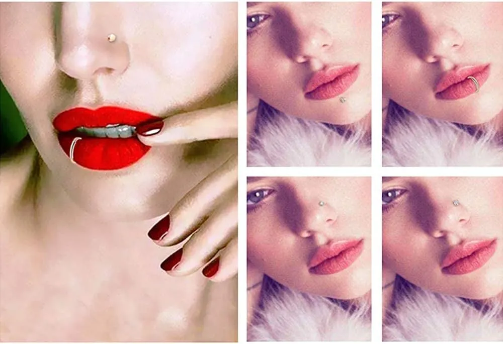 Hypoallergenic 20G L-Shaped Nose Rings - Surgical Steel Hoops & Studs - Gold, Silver, Black Colored