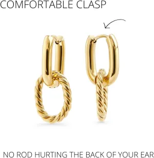 Hypoallergenic Nautical Chic 2-in-1 Huggie Earrings With Removable Twisted Hoop - Premium 316L Stainless Steel - Waterproof And Allergy Free