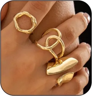 INENIMARTJ Chunky Gold Rings for Women Non Tarnish,14K Gold Plated Stacking Knuckle Rings Sets Vintage Stackable Finger Midi Ring Prom Jewelry Accessories
