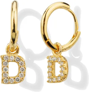 Initial Gold Hoop Earrings for Women, Letter Dangle Drop Earrings for Mom, Hypoallergenic 14K Yellow Gold Plated S925 Sterling Silver Cubic Zirconia Dainty Hoop Earrings (D)
