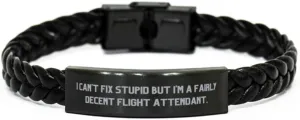 Inspire Flight attendant Gifts, I Can't Fix, Birthday Gifts, Braided Leather Bracelet For Flight attendant from Team Leader, Leather bracelets for men, Leather bracelets for women, Handmade leather
