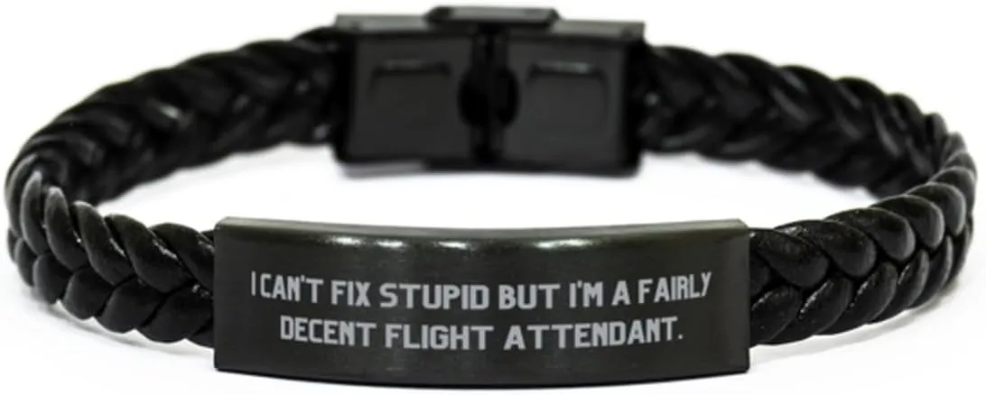 Inspire Flight attendant Gifts, I Can't Fix, Birthday Gifts, Braided Leather Bracelet For Flight attendant from Team Leader, Leather bracelets for men, Leather bracelets for women, Handmade leather