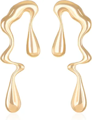 Irregular Waterdrop Earrings Asymmetrical Vintage Exaggerated Melting Liquid Gold Silver Statement Drop Earrings Jewelry for Women