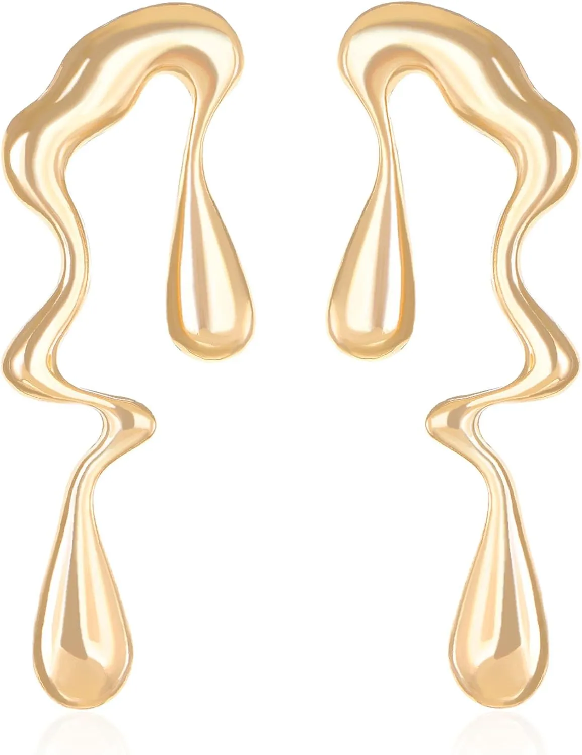 Irregular Waterdrop Earrings Asymmetrical Vintage Exaggerated Melting Liquid Gold Silver Statement Drop Earrings Jewelry for Women