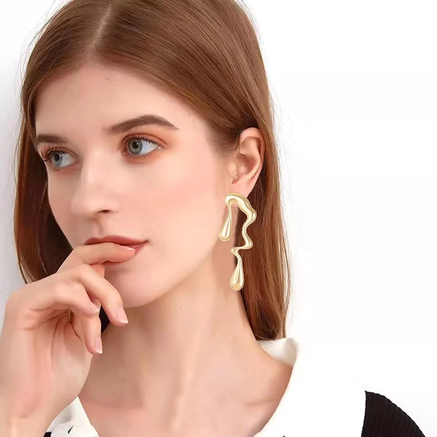 Irregular Waterdrop Earrings Asymmetrical Vintage Exaggerated Melting Liquid Gold Silver Statement Drop Earrings Jewelry for Women