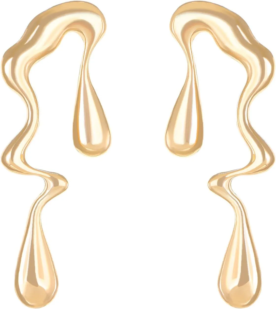 Irregular Waterdrop Earrings Gold Statement Liquid Metal Twisted Linear Dangle Drop Earrings Birthday Party Christmas Jewelry for Women