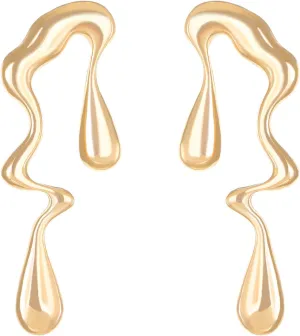 Irregular Waterdrop Earrings Gold Statement Liquid Metal Twisted Linear Dangle Drop Earrings Birthday Party Christmas Jewelry for Women