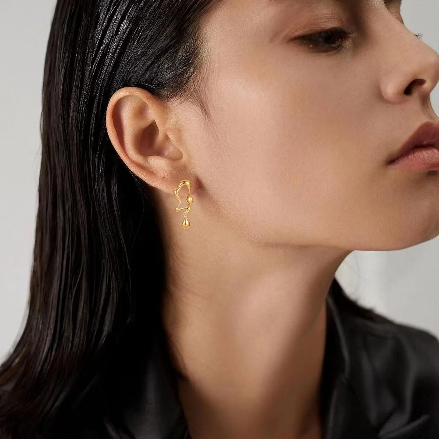 Irregular Waterdrop Stud Earrings for Women Melting Liquid Asymmetrical Dangle Statement Mismatched Water Droplets Stud Earrings Jewelry