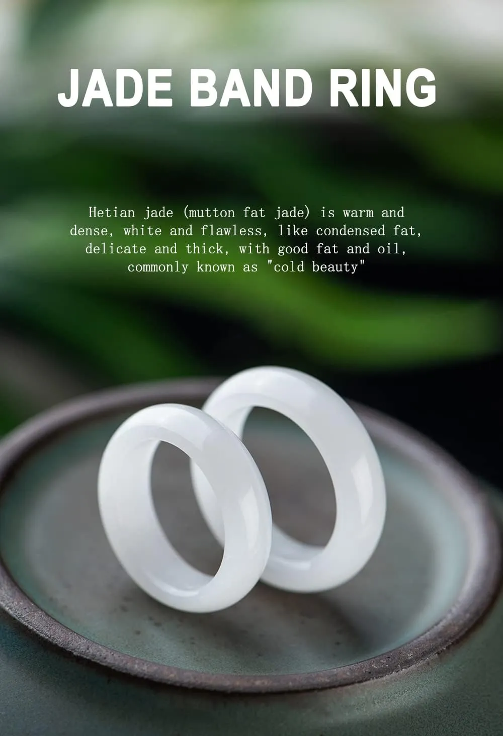 Jade Ring- Natural Green/White Hetian Jade, Green Jade Rings for Women Men, Jade Jewelry Crafts Gifts for Women(Ring Size:5-12)