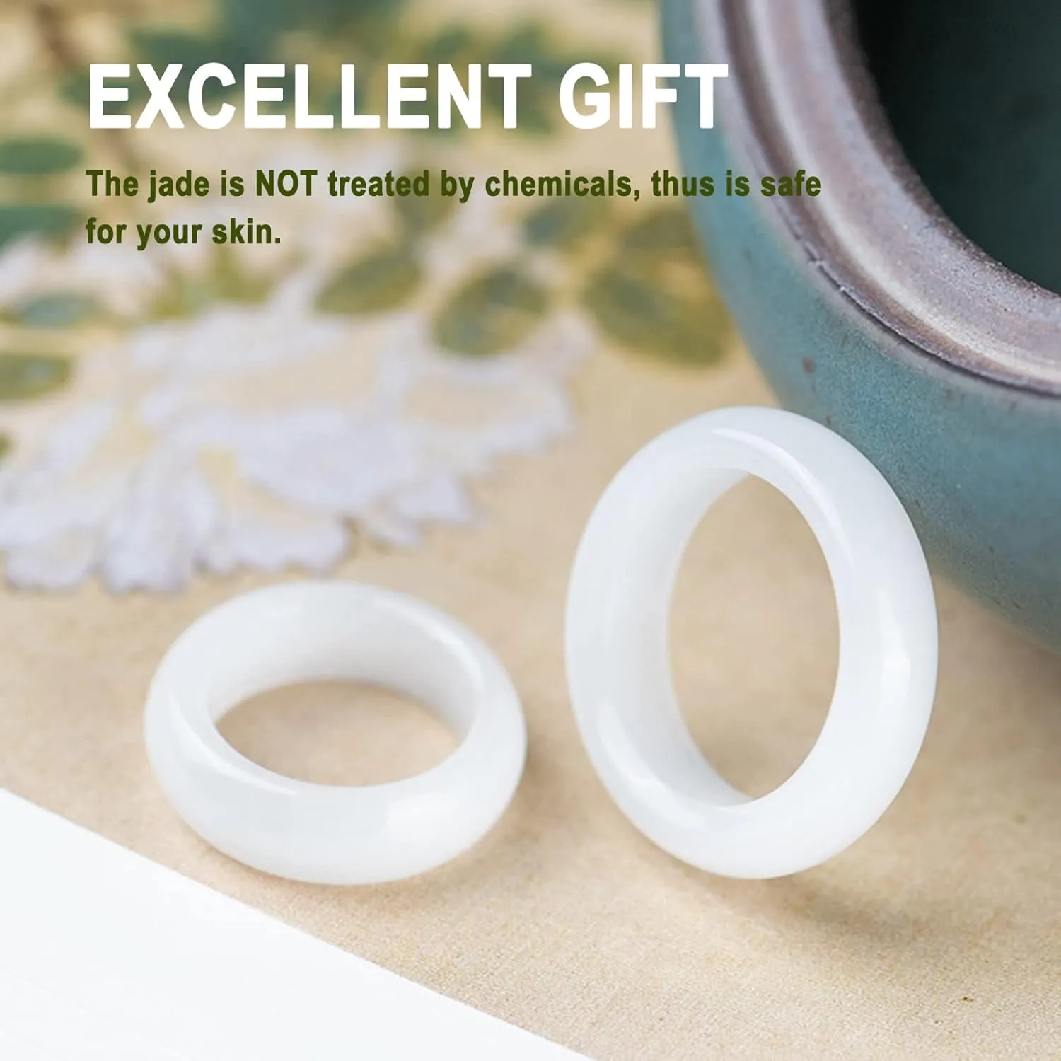 Jade Ring- Natural Green/White Hetian Jade, Green Jade Rings for Women Men, Jade Jewelry Crafts Gifts for Women(Ring Size:5-12)