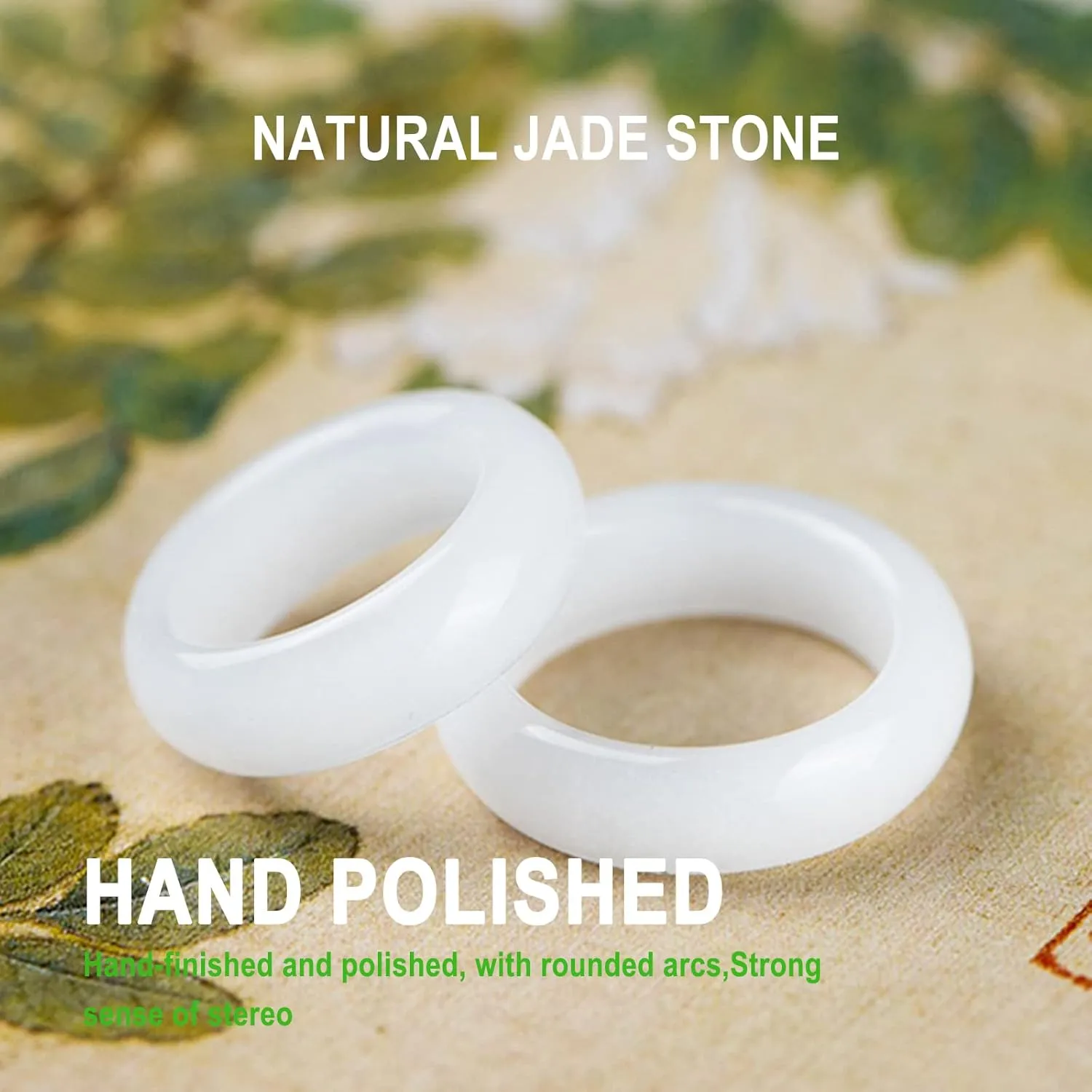 Jade Ring- Natural Green/White Hetian Jade, Green Jade Rings for Women Men, Jade Jewelry Crafts Gifts for Women(Ring Size:5-12)
