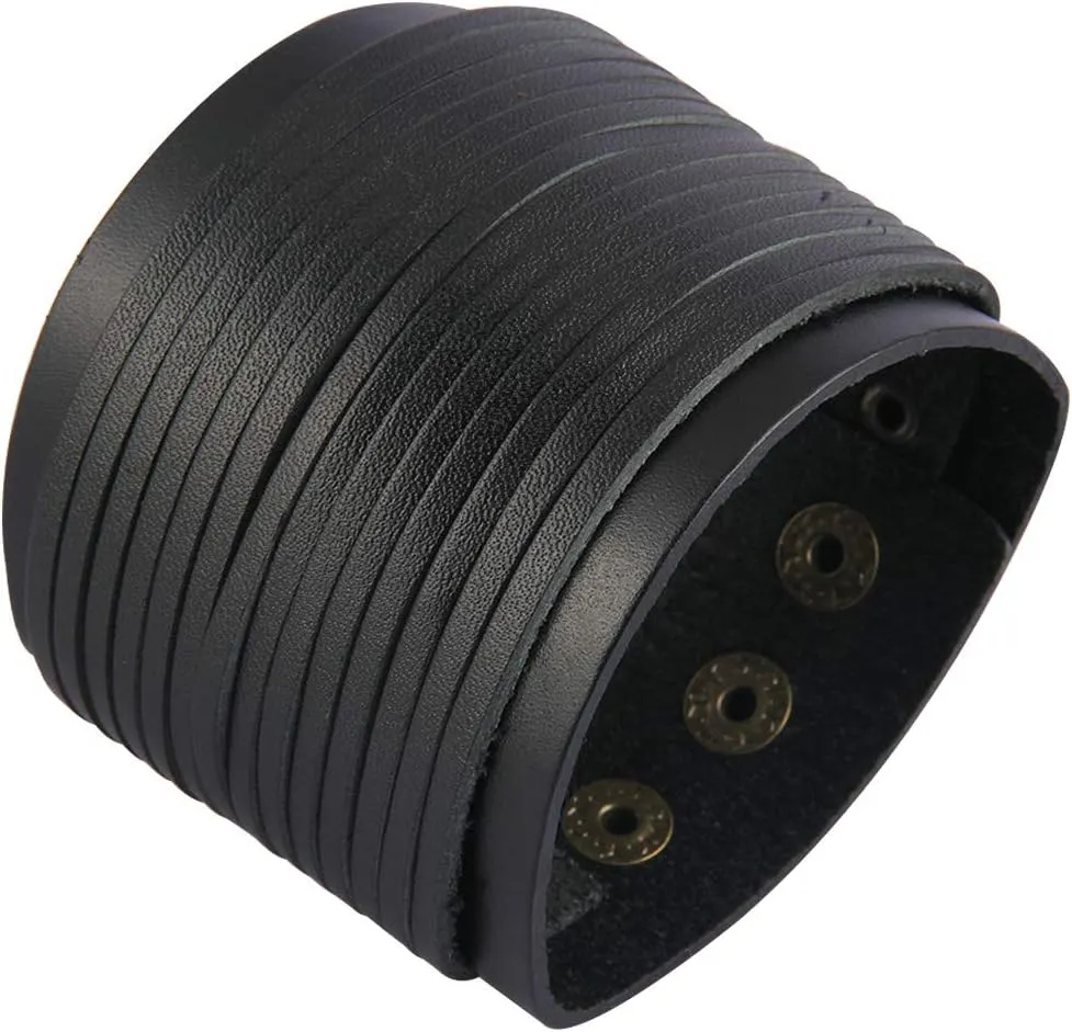 Jeilwiy Punk Leather Wristbands for Men Bracelets Handmade Wide Cuff Bangle Braided Jewelry Black Brown Adjustable - Punk Father's Gifts