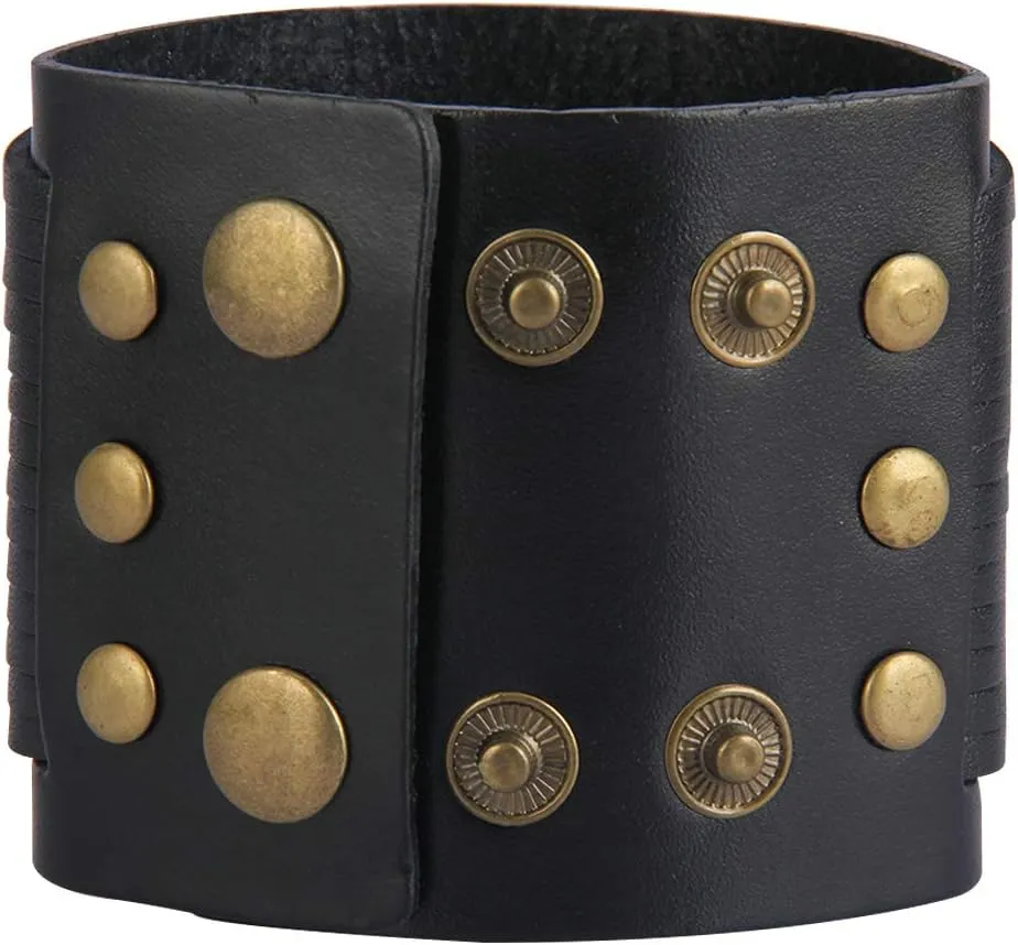 Jeilwiy Punk Leather Wristbands for Men Bracelets Handmade Wide Cuff Bangle Braided Jewelry Black Brown Adjustable - Punk Father's Gifts