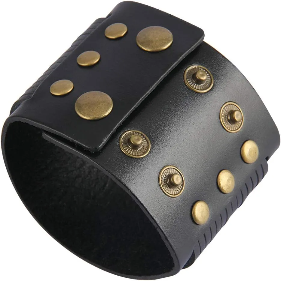 Jeilwiy Punk Leather Wristbands for Men Bracelets Handmade Wide Cuff Bangle Braided Jewelry Black Brown Adjustable - Punk Father's Gifts