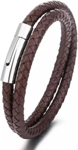 Jewellbox | Elegant Men's Brown Braided Leather Bracelet | Stylish Father's Day Gift | Luxury Gift Box