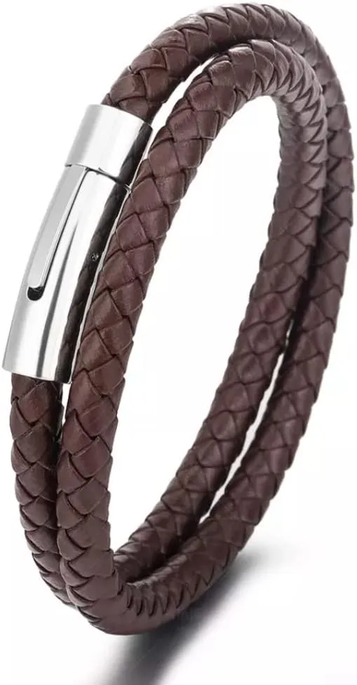Jewellbox | Elegant Men's Brown Braided Leather Bracelet | Stylish Father's Day Gift | Luxury Gift Box