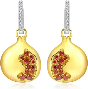 JewelryPalace Pomegranate 2.2ct Red Cubic Zirconia Hoop Dangle Earrings for Women, 14k Yellow Gold Plated 925 Sterling Silver Drop Earrings for Her, Luxury CZ Gemstones Jewelry Set